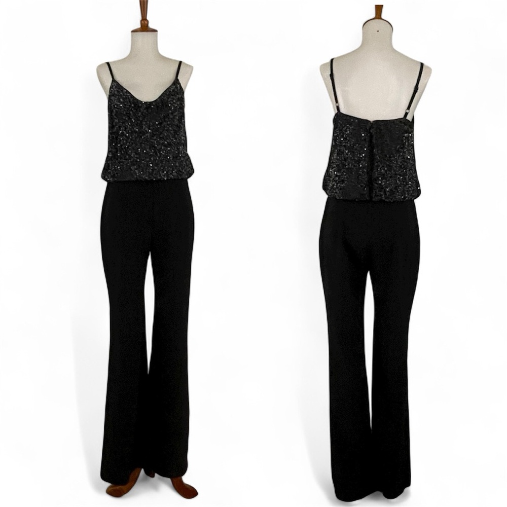 Parker Black Perth Jumpsuit‎ Women's 2 Sleeveless Sequin Cowl Neck